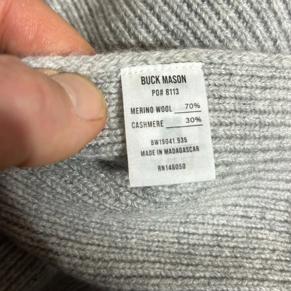 Buck Mason Idyllwild Cashmere Rib Scarf in Grey, OSFM - Picture 5 of 8